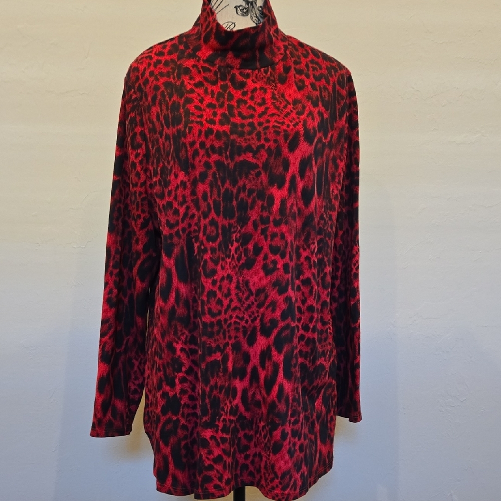 Chico's Vibrant Red and Black Patterned Top